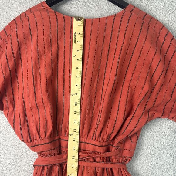 Urban Outfitters Women's Gabrielle Linen Midi Wrap Dress MED Burnt Orange Stripe - Picture 10 of 12